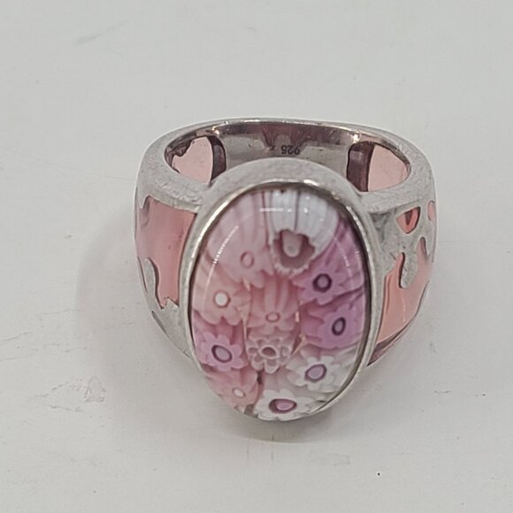 Alan Jewelry - alan  K Sterling Silver 925 ring Pink floral Millifiori Glass Flower Ring